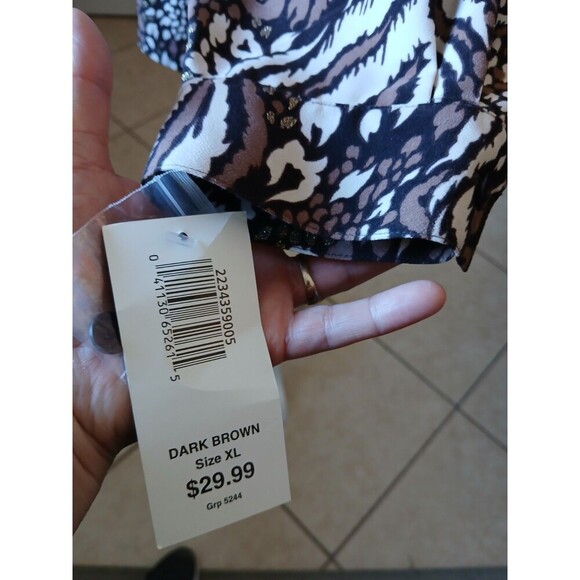 BonWorth Womens XL Button Up Blouse Long Sleeve Brown Black Animal Print Classic - Picture 6 of 15